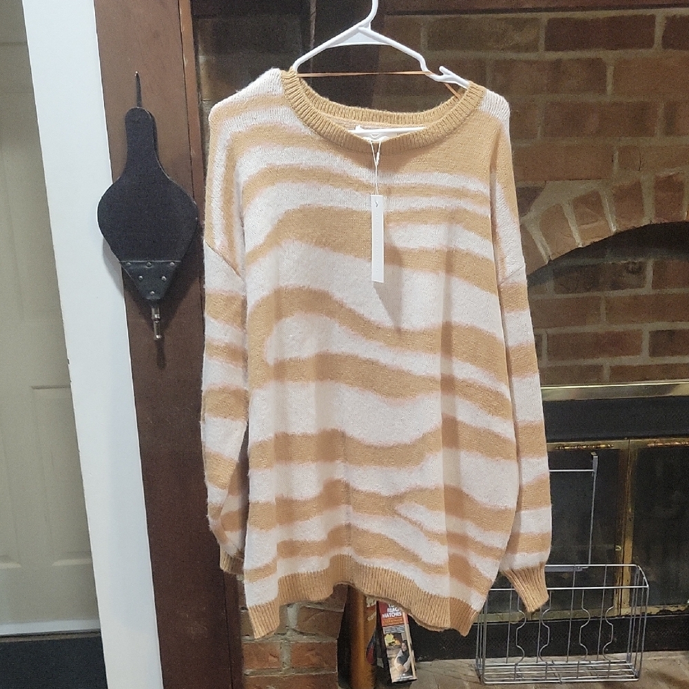 Striped Tan, Pink, and White Women's Sweater